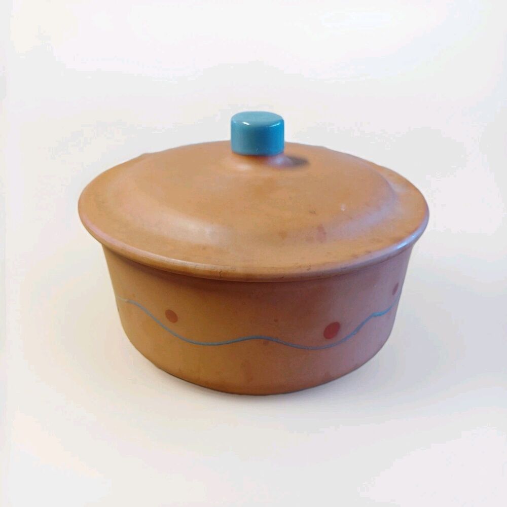 HIMARK TERRA COTTA TURQUOISE CASSEROLE COVERED DISH  8" X 3 1/2"